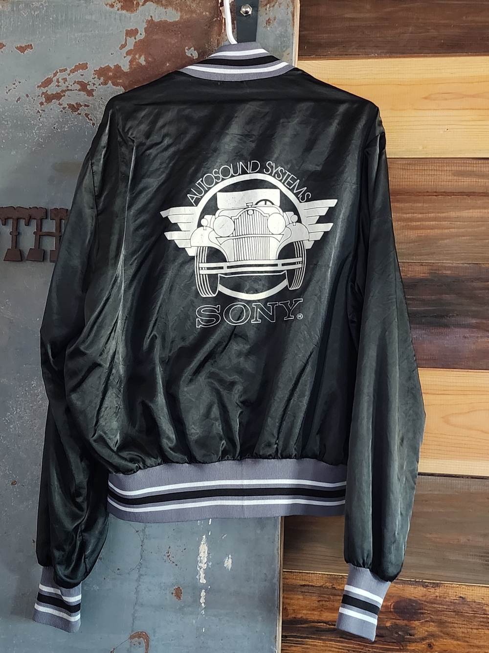 Vintage - Sony Autosound Systems Snap-Up Satin Jacket 1990s